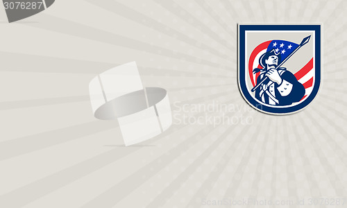Image of Business card American Patriot Holding USA Flag Look Up Crest