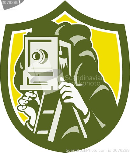 Image of Photographer Shooting Vintage Camera Shield Retro