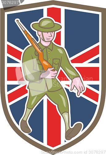 Image of World War One Soldier British Marching Cartoon Shield