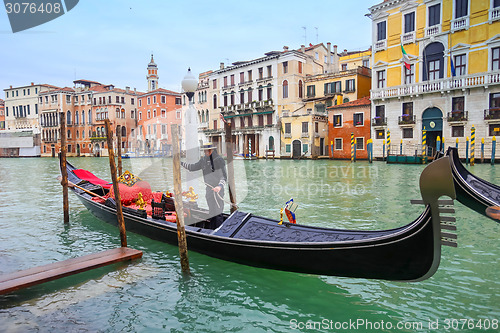 Image of Gondola and gondolier in Venice
