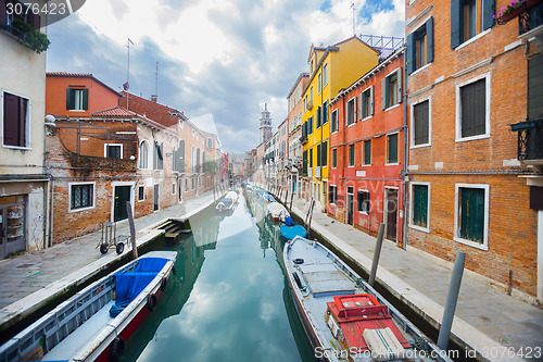 Image of Boats tied along water canal