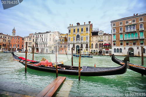 Image of Empty gondola in water canal