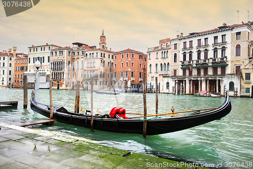 Image of Empty gondola parked in Venice