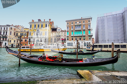 Image of Water channell with gondolas in Venice