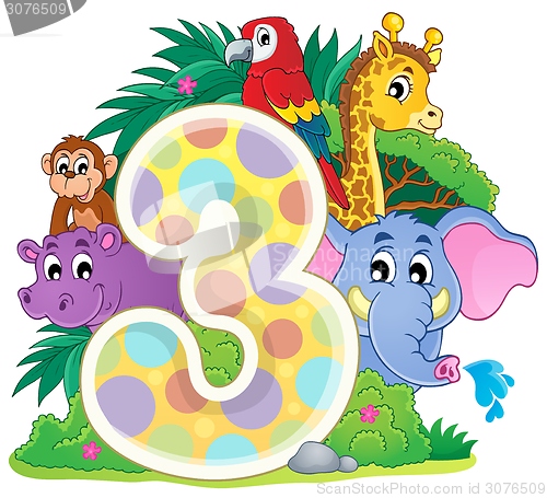 Image of Happy animals around number three