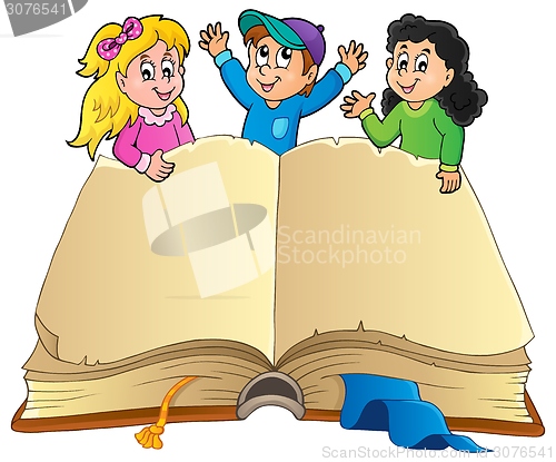 Image of Open book with happy kids
