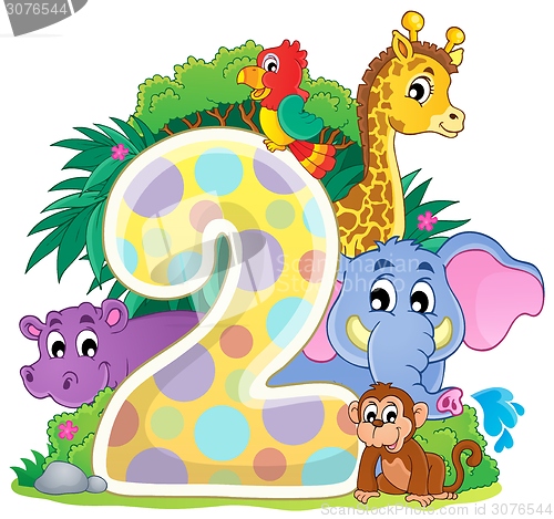 Image of Happy animals around number two