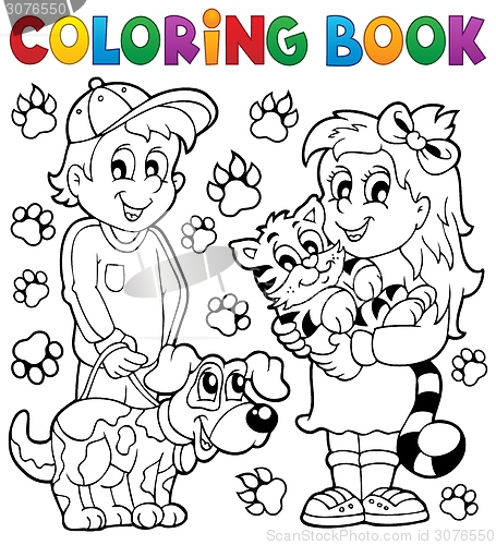 Image of Coloring book children with pets