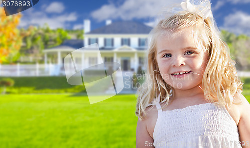 Image of Cute Smiling Girl Playing in Front Yard