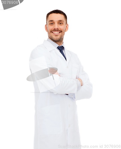 Image of smiling male doctor in white coat