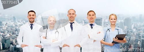 Image of group of doctors with stethoscopes and clipboard