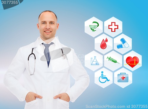 Image of smiling male doctor with stethoscope