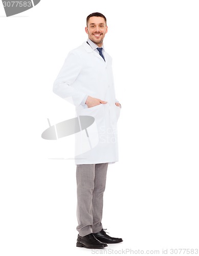 Image of smiling male doctor in white coat