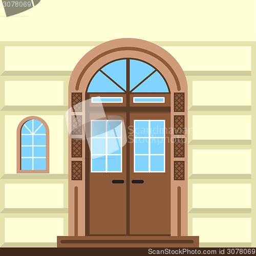 Image of Flat vector illustration of commerce building facade door