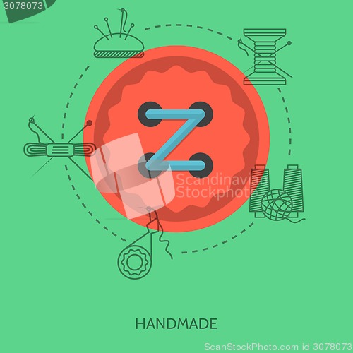 Image of Flat vector illustration for handmade. Red button