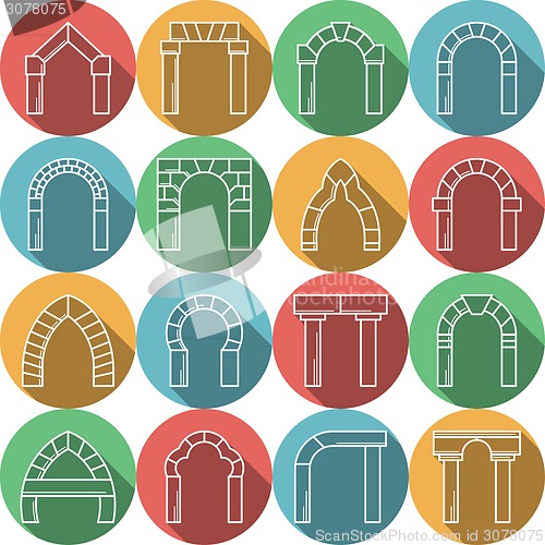 Image of Set of colored flat vector icons for archway