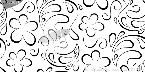 Image of floral seamless background. Black pattern on a white background