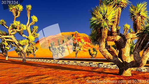 Image of Joshua trees and railroad