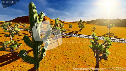 Image of Joshua trees and railroad