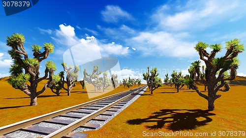 Image of Joshua trees and railroad