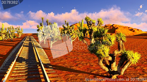 Image of Joshua trees and railroad