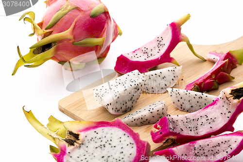 Image of Closeup Of Pitaya Fruit Pulp And Peeled Off Skin