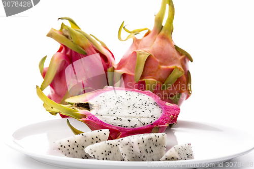 Image of Closeup On Fruit Flesh Of The Dragonfruit On A Plate