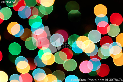 Image of Holiday background with colorful unfocused lights