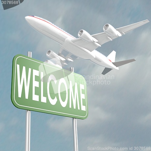 Image of Welcome sign with airplane