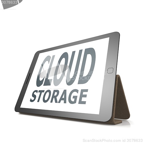 Image of Tablet with cloud storage word