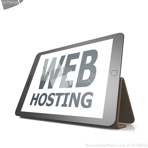 Image of Tablet with web hosting word