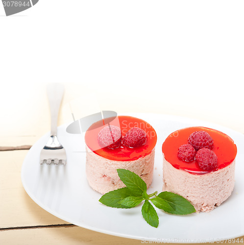 Image of fresh raspberry cake mousse dessert