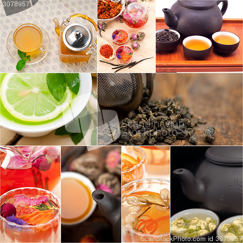 Image of collection of different herbal tea infusion collage