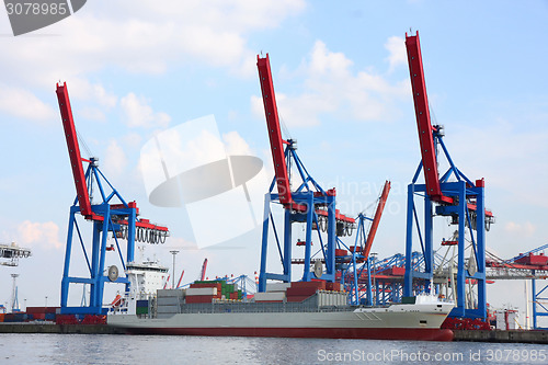Image of Port of Hamburg on the river Elbe, the largest port in Germany