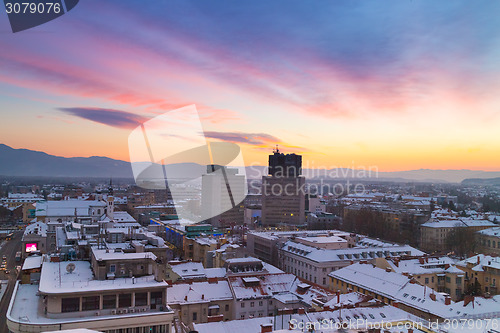 Image of Panorama of Ljubljana in winter. Slovenia, Europe.