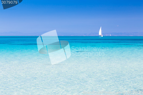 Image of Pelosa beach, Sardinia, Italy.