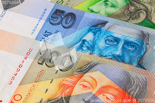 Image of Different Slovakian   banknotes from on the table