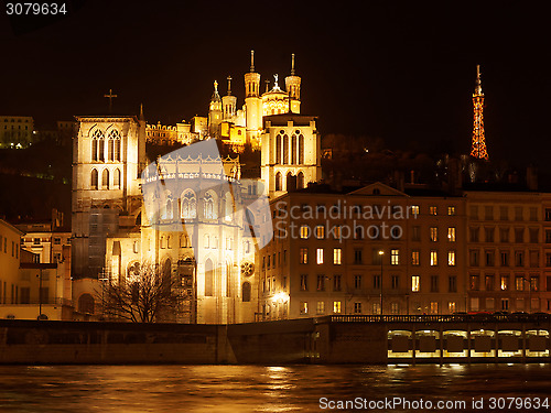 Image of The Notre Dame de Fourviere basilica and the St. Jean cathedral,