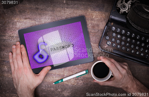 Image of Tablet on a desk, concept of data protection