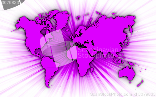 Image of Map of world with starburst on background