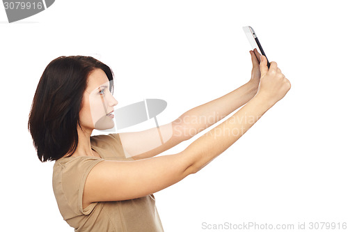 Image of Female taking selfie with digital tablet