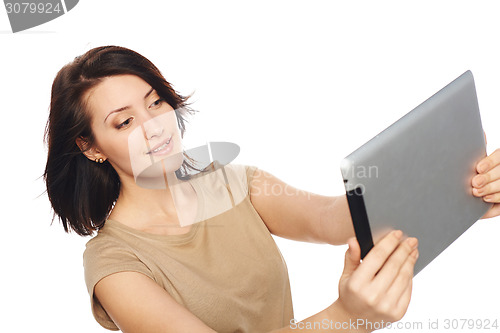 Image of Female taking selfie with digital tablet