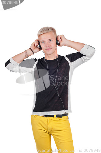Image of Young handsome man with headphones 