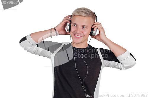 Image of Young handsome man with headphones 