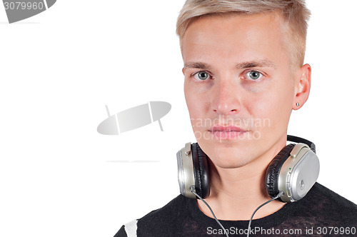 Image of Closeup portrait of man with headphones 
