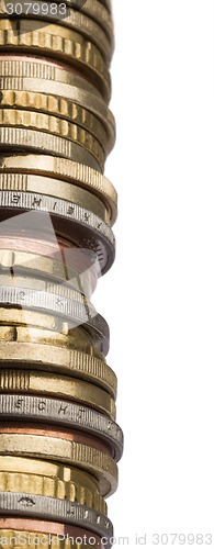 Image of tower of different euro coins in close up shot