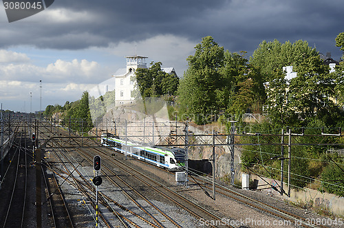 Image of HELSINKI, FINLAND – AUGUST 15, 2014: Railway junction at the c