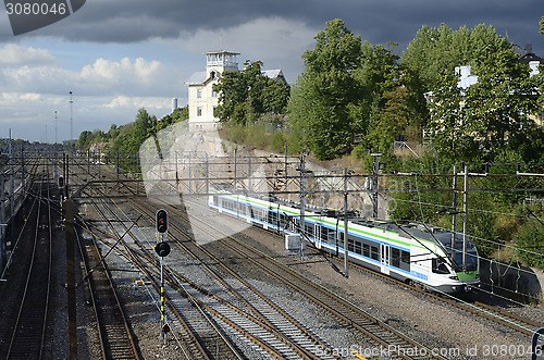 Image of HELSINKI, FINLAND – AUGUST 15, 2014: Railway junction at the c