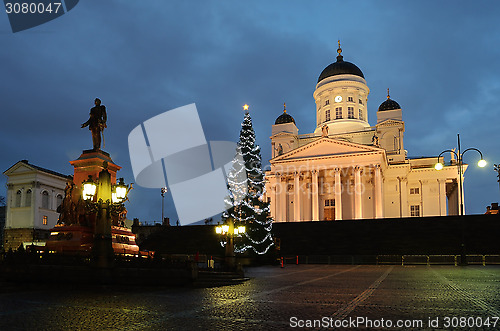 Image of HELSINKI, FINLAND – NOVEMBER 25, 2012: Christmas tree at night