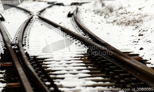 Image of Railroad tracks in the snow